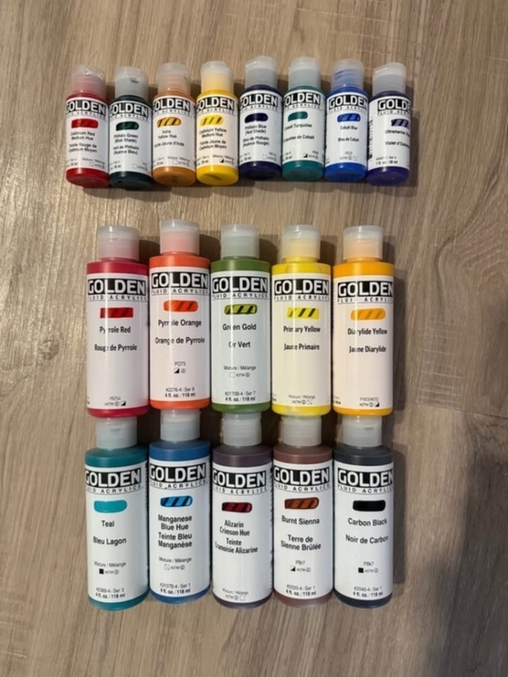 Golden Fluid Acrylic Paint Lot – 17 Bottles (4oz + 1oz) Artist Quality Set- New-